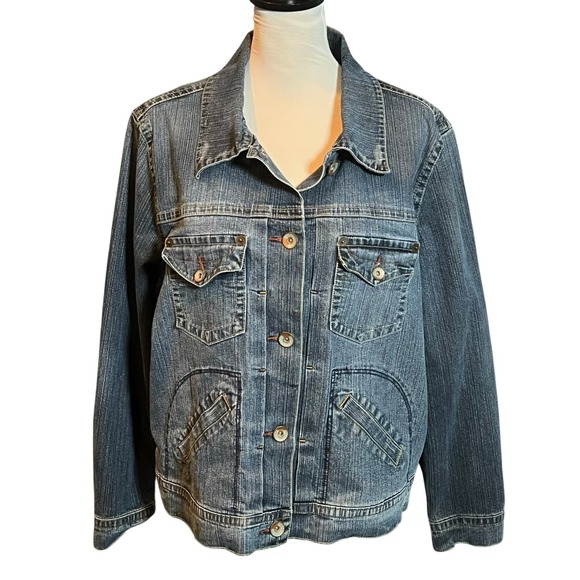 Riders by Lee Copper Denim Trucker Jacket Women's 1X Blue‎ Jean Coat Dark Wash - Picture 1 of 9